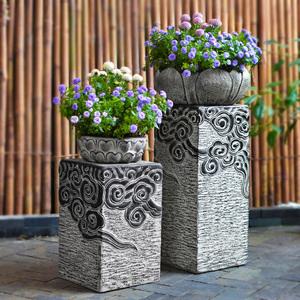 中式人造石石墩别墅小庭院水泥花盆摆件创意户外花槽花园装饰布置