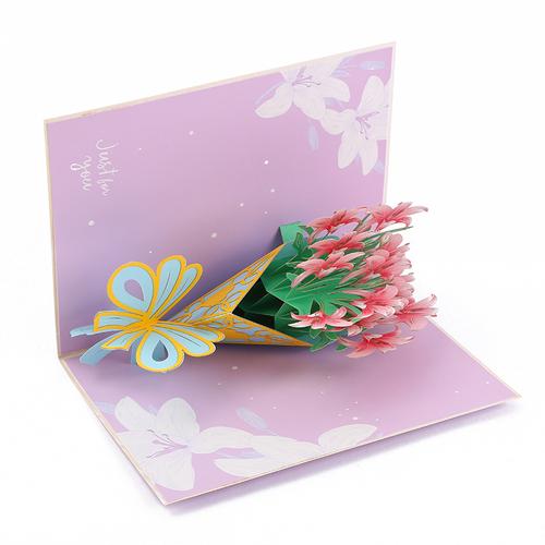 母亲节纸质贺卡 3d立体百合创意手工卡片 公司感恩纸雕礼物批发