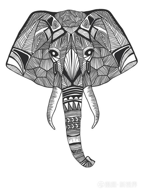 矢量图的部落图腾动物-大象-手工绘制的样式插画-正版商用图片1oxl3k