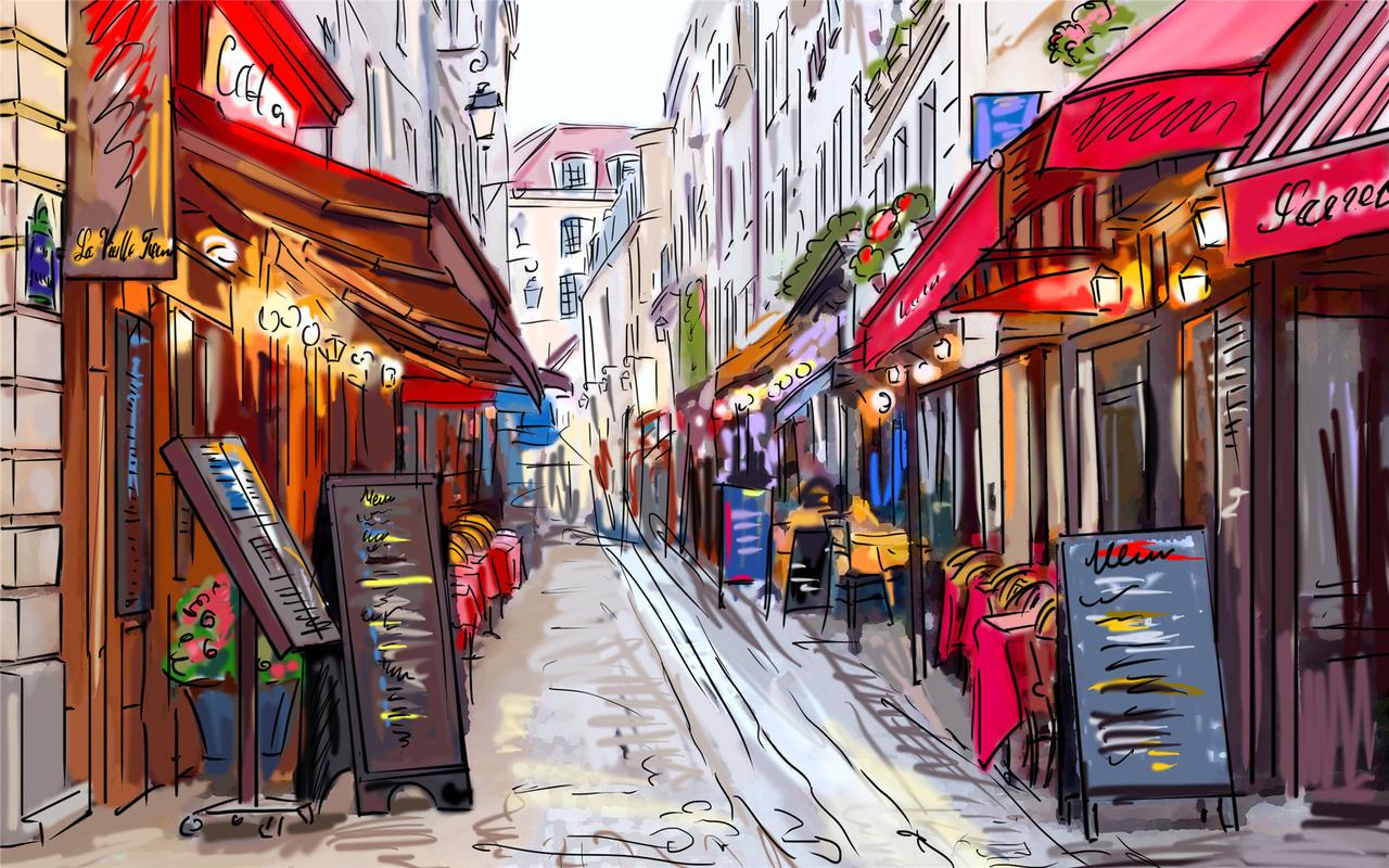 手绘素描巴黎风景写实高清桌面壁纸下载