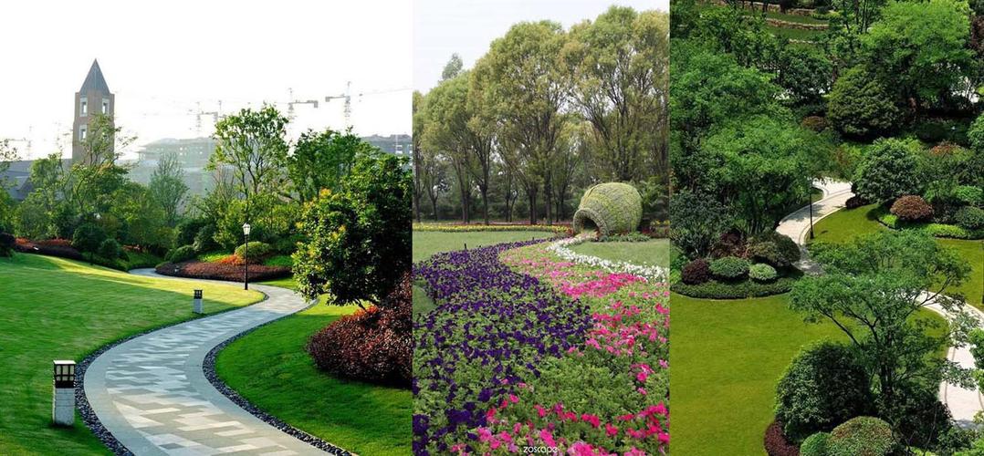 住宅区绿化配置图片6,园路植物配置适当地进行种植地形处理,以增加