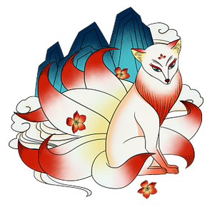 中国风山海经九尾狐红色白色神话装饰手绘