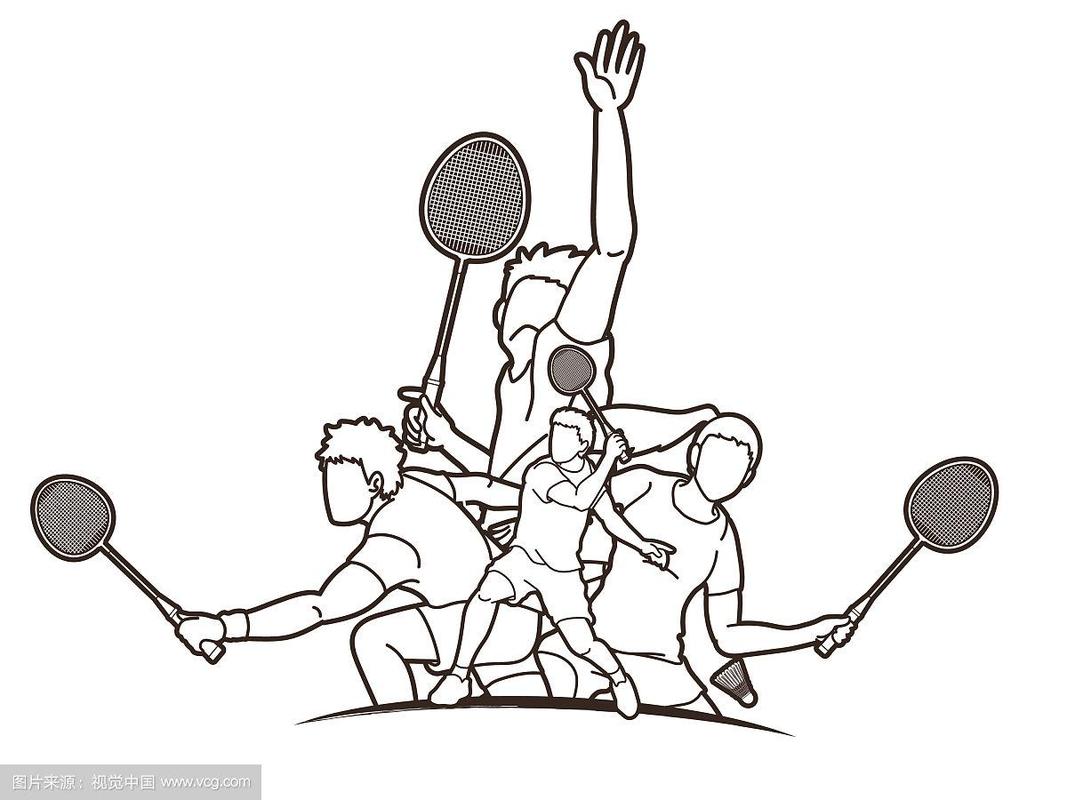 羽毛球运动员动作卡通图形