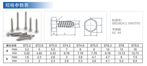 316不锈钢六角法兰自攻螺钉4.8-6.3系列厂家直供凸缘自攻螺钉