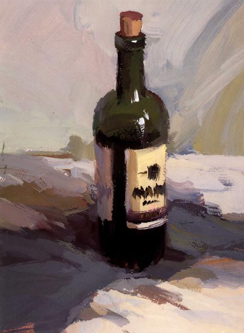 最后点出红酒瓶上的高光,同时处理好酒瓶亮部和暗部边缘的反光.