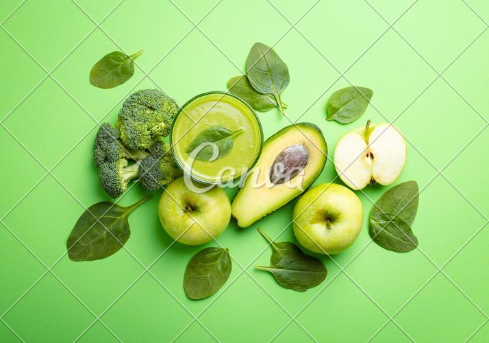 绿色背景水果饮料小吃早餐蔬菜叶子瘦身西兰花
