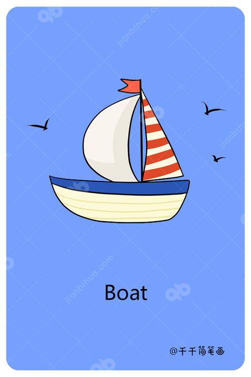 儿童英语词汇认知 小船boat_交通工具英文认知简笔画