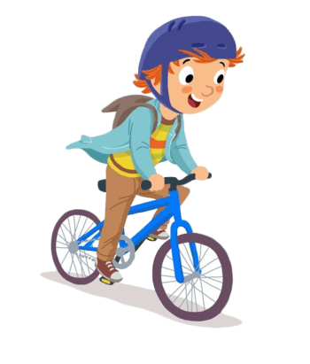 卡通戴头盔骑自行车的小男孩