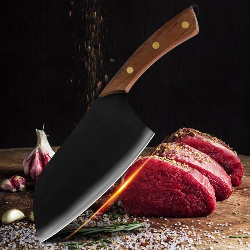 新中式切片刀 黑色哑光刀身实木手柄不锈钢女士锋利小菜刀切肉刀