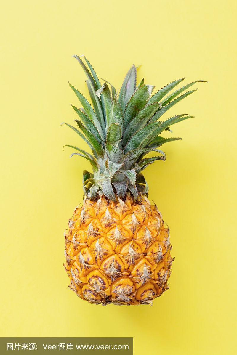 黄色背景上的菠萝