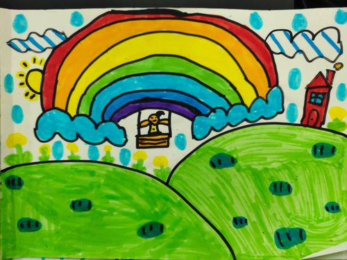 小学美术老师的幸福时刻,美术课堂作业(六)——《七彩飞虹》