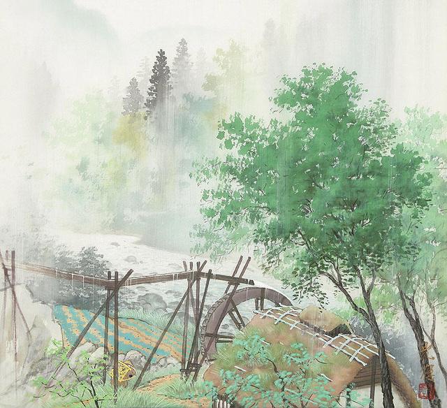 日本画家小岛光径水彩山水画欣赏