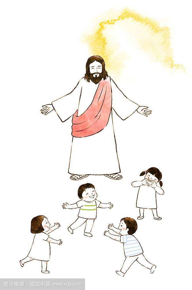 卡通风格的耶稣基督和基督教概念插图