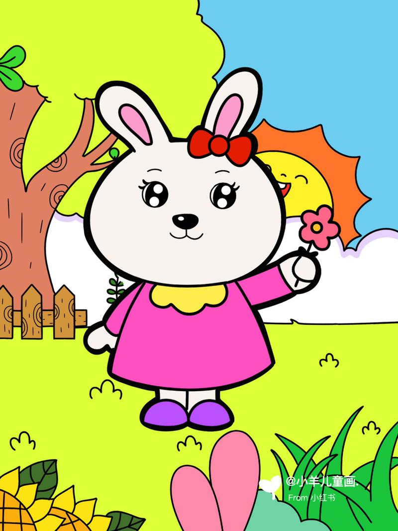 可爱的小兔子儿童创意画 简单 易画 带线稿 #创意美术儿童画# #儿童画