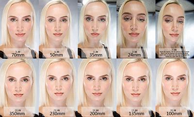 而广角镜头会让人脸有比较夸张的变形,产生镜头畸变,标准镜头是最接近