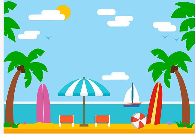夏季沙滩矢量插画【高清边框纹理png素材】-90设计