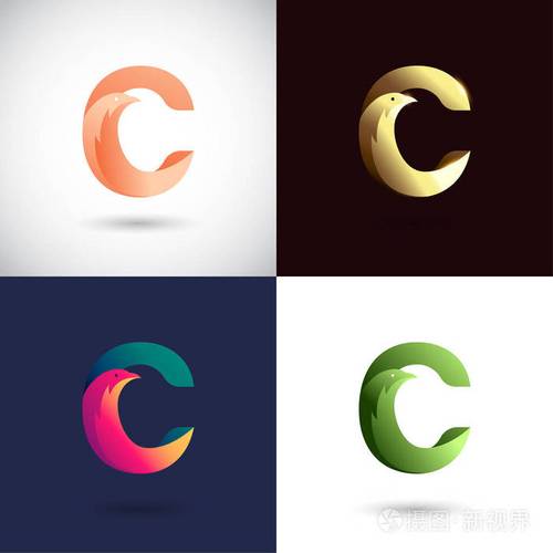创意信c标志设计与鸽子鸟的概念为商业公司摘要字母标志设计模板与不