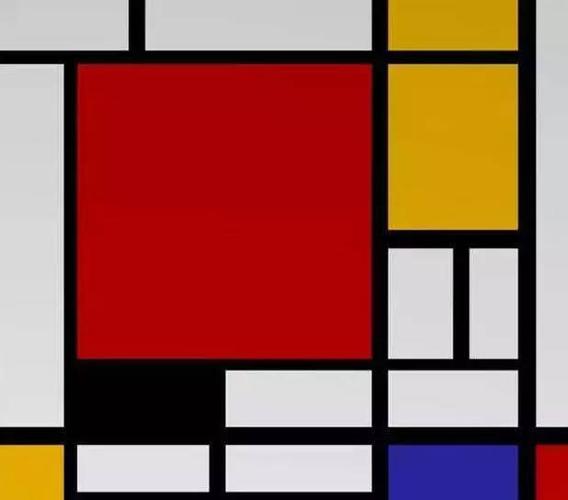 "蒙德里安几何抽象风格的代表作 《红,黄,蓝的构成》作于1930年" 在