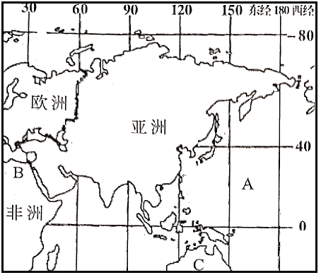 1从左图中经纬度位置来看亚洲大部分位于东西半球的半球南北半球的