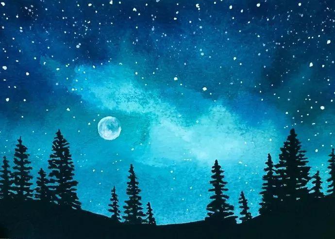 插画| 夜晚繁星点点,幽蓝的星光在远处抖颤.