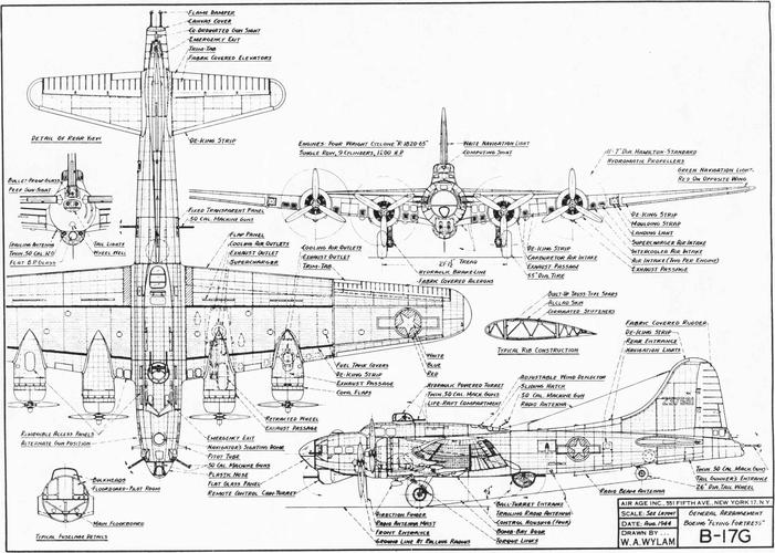 求空中堡垒b~17轰炸机的设计图纸!