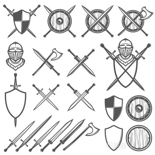 printset 的中世纪剑, 盾牌和设计元素插画-正版商用图片0uyrni-摄图