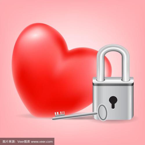 粉色背景上有钥匙和锁的心