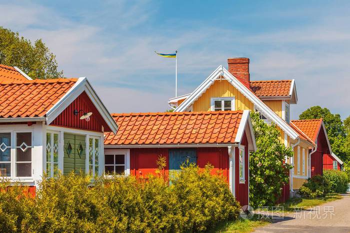 瑞典的老房子在夏天在kristianopel村