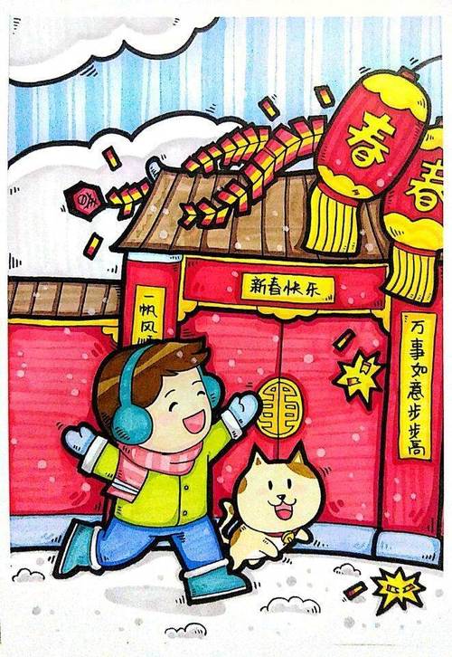儿童画过年春节的画怎么画春节的画怎么画简单好看春节的画画推片