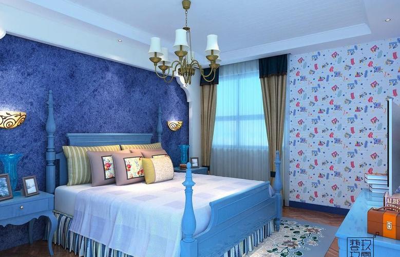 浪漫地中海蓝色房间效果图