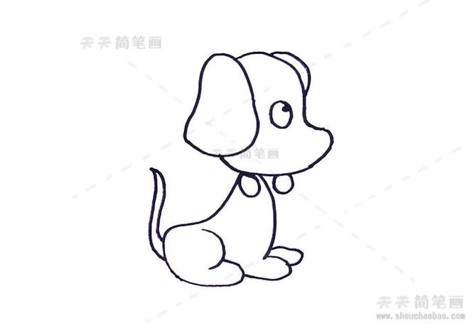 4在小狗的身后画出翘起来的尾巴这样可爱的黑白小狗简笔画就完成啦