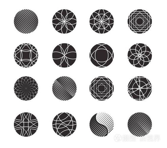 圆圈形状设置为设计.简单的几何形状,在黑色和白色颜色