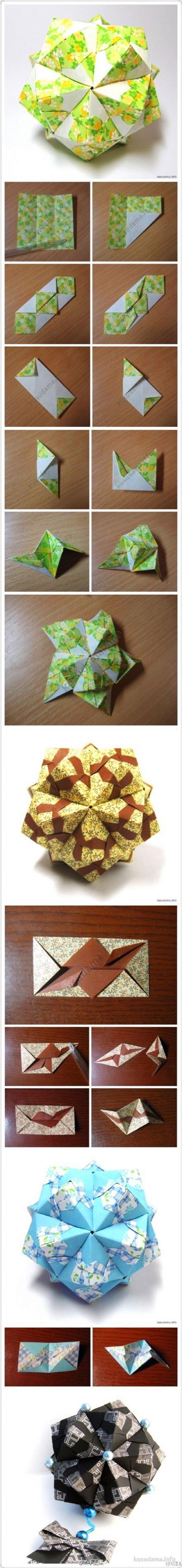 【教你折纸花球】 花球是纸艺中深受大家喜欢的手工折纸 简单容易上手