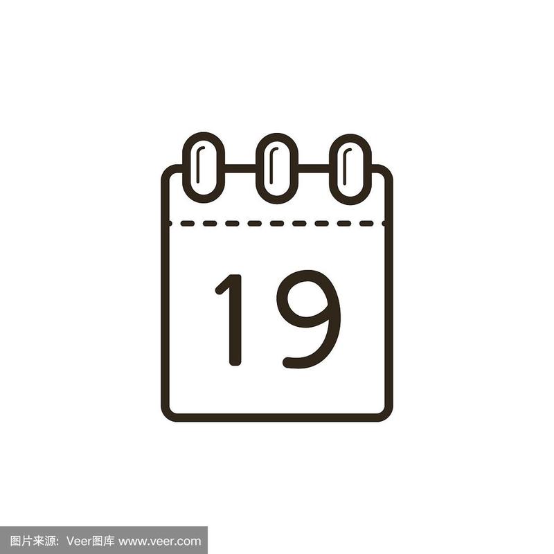 线条艺术图标的撕下日历与数字19在纸上