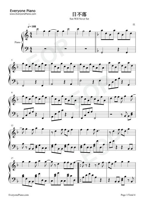 日不落五线谱预览1-钢琴谱文件(五线谱,双手简谱,数字谱,midi,pdf)