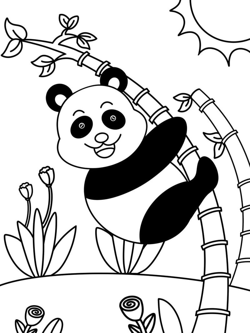 可爱的熊猫 创意画 儿童画 简笔画 9615线稿 #创意美术儿童画