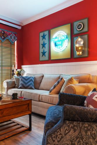 60平美式风格家沙发背景墙图片