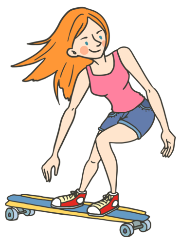 插画风五四青年节玩滑板的少女元素