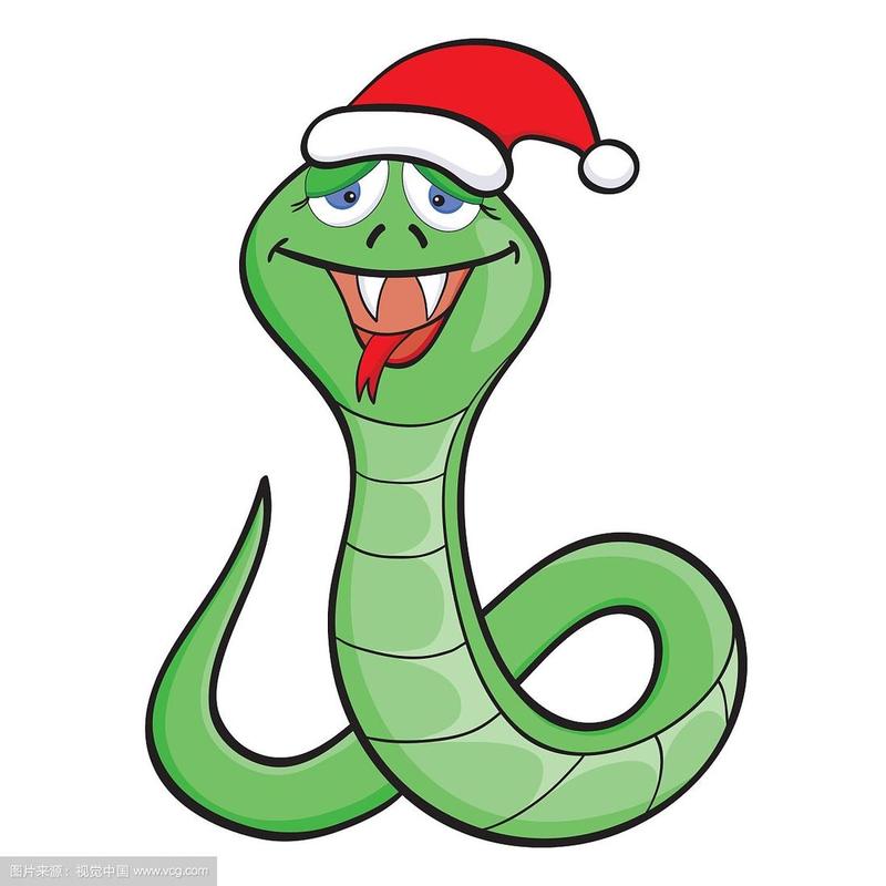 卡通蛇戴着新年帽