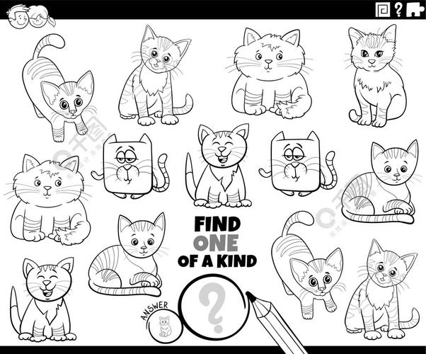 黑白卡通插图寻找一种带有可爱猫和小猫角色着色书页的图片教育游戏