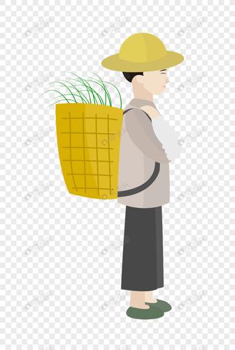 背着竹篓采摘的农民