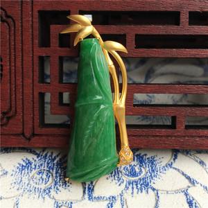 竹节翡翠吊坠镶嵌18k金图片