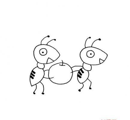 两只蚂蚁搬东西的画法