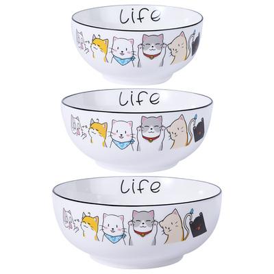 卡通可爱猫咪陶瓷碗大碗汤碗泡面家用饭碗北欧创意沙拉碗餐具套装