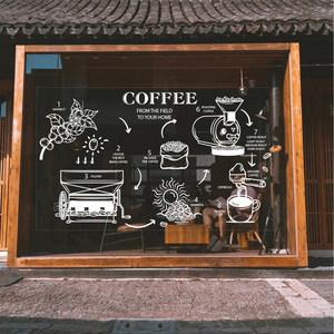 创意时尚咖啡制作过程示意图咖啡馆店铺橱窗玻璃静电透明贴膜装饰