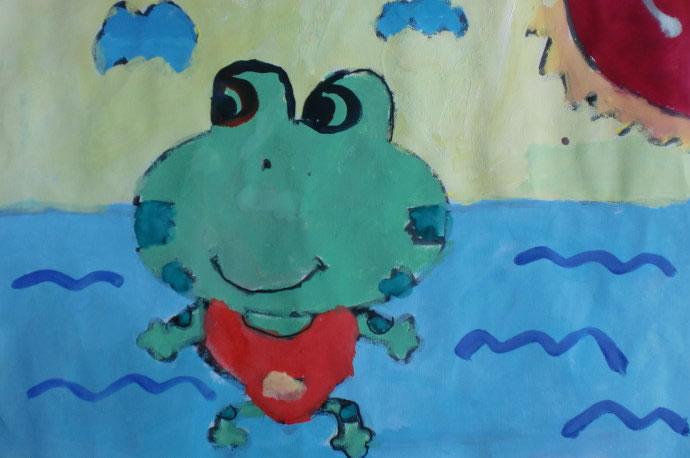 丁启明的水粉画作品小青蛙 五岁 -儿童绘画大赛-小鸭子儿童乐园little