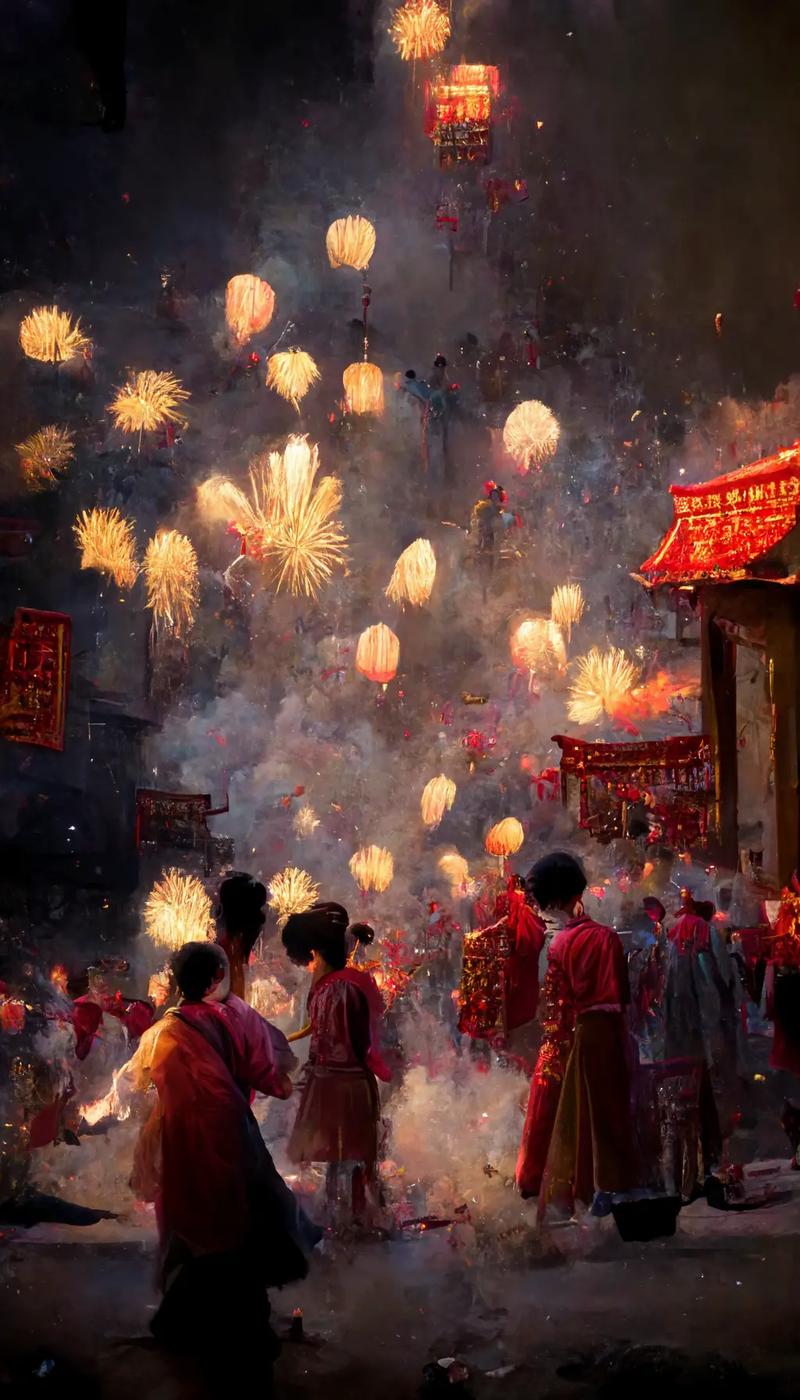 中国古时春节除夕节日景象,图片为幻想虚构的ai作品,欢迎大家 - 抖音