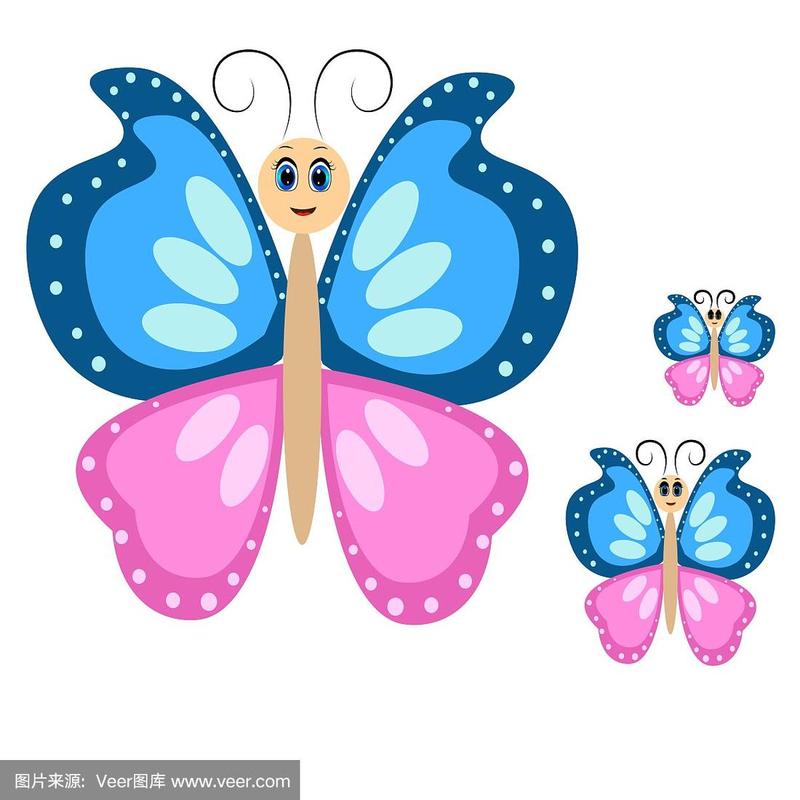 可爱的彩色蝴蝶卡通插图