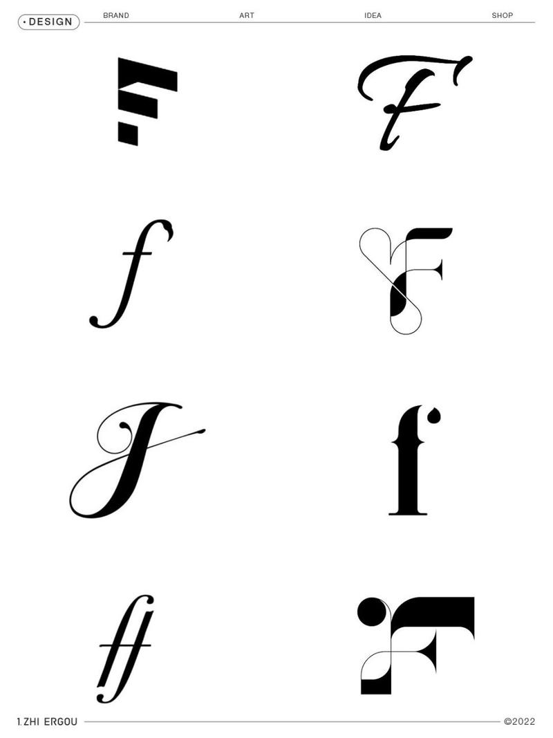 logo设计丨字母f的多样形态 8715 花体,极简,抽象 还包括了正负形