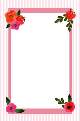 简约小清新花卉粉色条纹边框海报背景